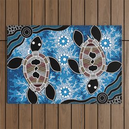 Authentic Aboriginal Art - Sea Turtles Outdoor Rug