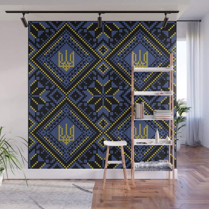 Ukrainian colors tricot style art for home decoration. Wall Mural