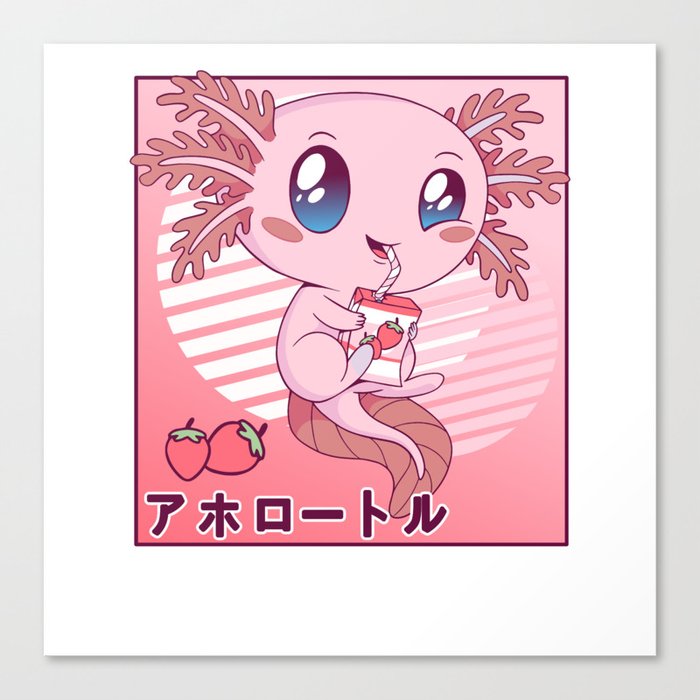 Axolotl Strawberry Milk Retro Kawaii Japan Axolotl Canvas Print