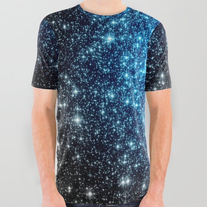 GaLaXY Sparkle Stars :  Blue Pop of Color All Over Graphic Tee