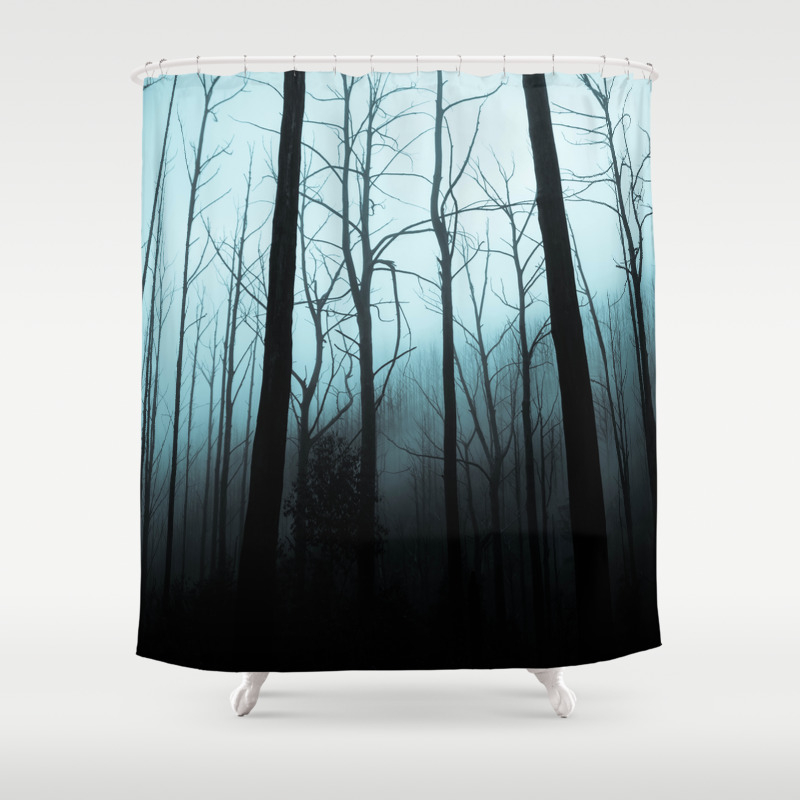 Scary Haunting Halloween Dark Forest Barren Trees Blue Background Shower Curtain By Enshape Society6