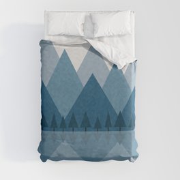Calming Abstract Geometric Mountains Blue Duvet Cover