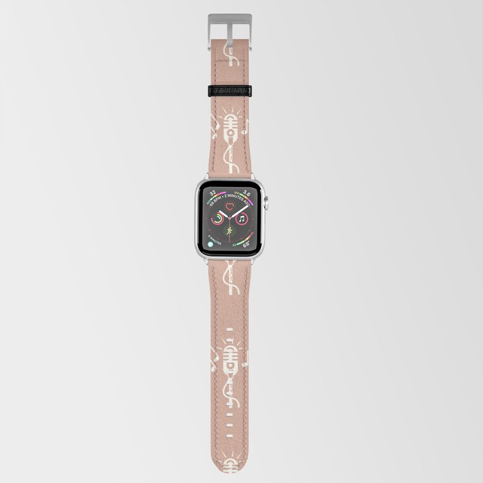 Retro Microphone Pattern on Light Brown Apple Watch Band