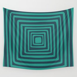 Abstract Concentric Squares Shapes Art - Pearl Aqua and Skobeloff Wall Tapestry