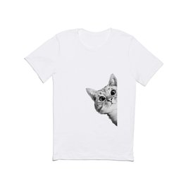 sneaky cat T Shirt | Cat, Curated, Kitten, Funny, Design, Drawing, Black and White, Illustration, Animal, Corner 