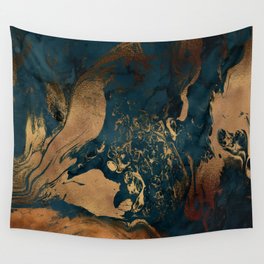 Emerald Indigo And Copper Glamour Marble Wall Tapestry