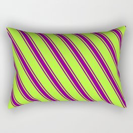 [ Thumbnail: Light Green and Purple Colored Lines/Stripes Pattern Rectangular Pillow ]