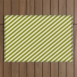 [ Thumbnail: Green and Beige Colored Stripes Pattern Outdoor Rug ]
