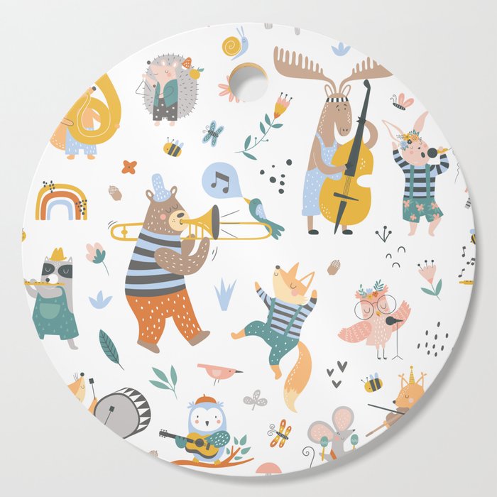 Colorful cartoon style musical Animals 2  Cutting Board