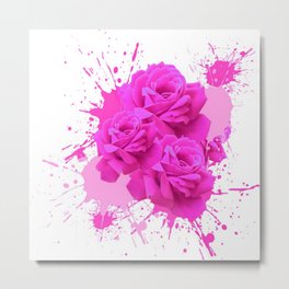 CERISE PINK ROSE PATTERN WATERCOLOR SPLATTER Metal Print | Ceriseart, Pinkflorals, Colored Pencil, Abstract, Digital, Ceriseroses, Modernfurniture, Homedecor, Pinkroses, Acrylic 