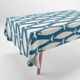 Mid Century Modern Fish Pattern in Teal Blue and Cream Tablecloth