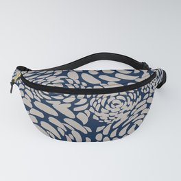 Rose Motif in Gray on Navy Blue / Hand Painted Design / Flower Pattern /  Fanny Pack