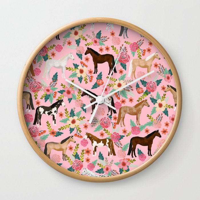 Horses floral horse breeds farm animal pets Wall Clock
