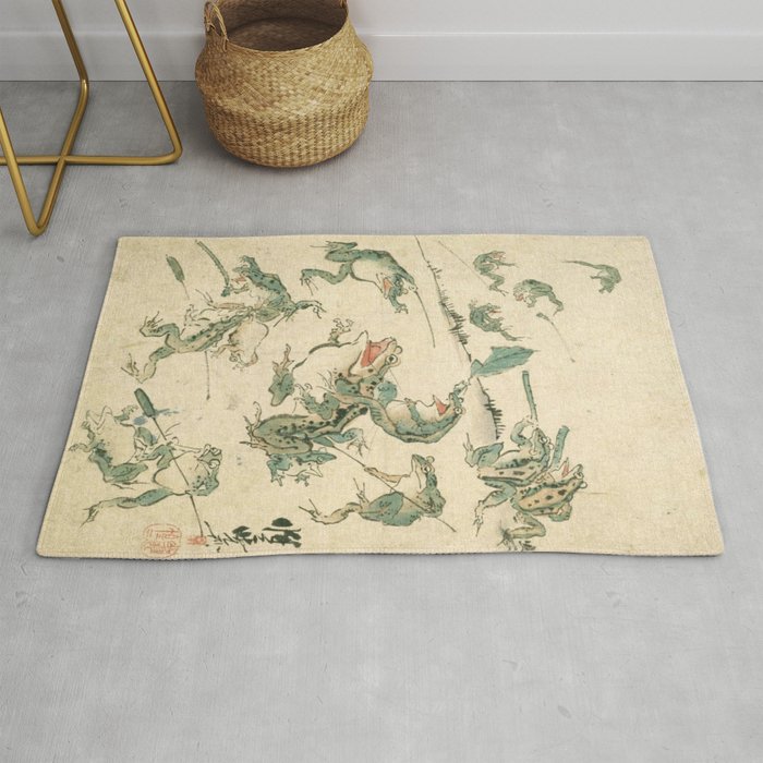 Battle Of The Frogs - Kawanabe Kyosai Rug