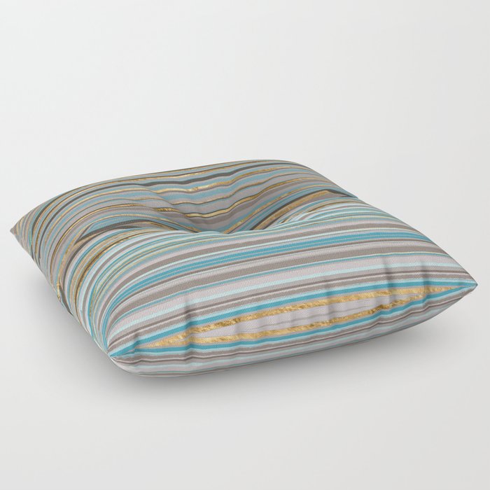 Taupe, gold and teal stripes Floor Pillow