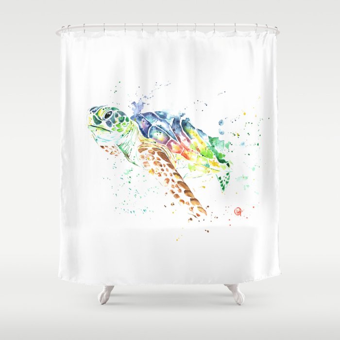 Sea Turtle Colorful Watercolor Painting Shower Curtain