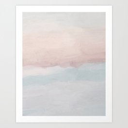 Soothing Seas II - Soft Pink Blue Sunrise Horizon Ocean for Nursery II Abstract Coastal Painting Art Art Print