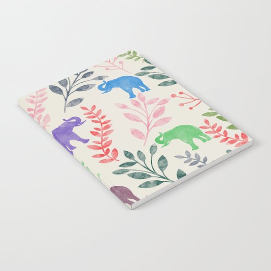 Watercolor Flowers & Elephants Notebook