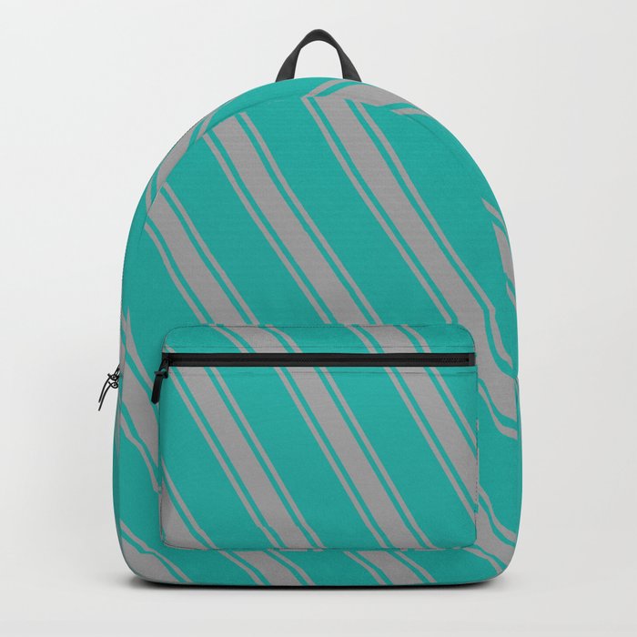 Light Sea Green & Dark Gray Colored Stripes Pattern Backpack