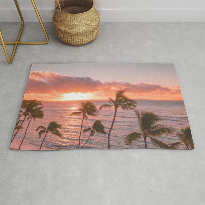 Pink Sunset Palm Trees, Cotton Candy Sky Rug