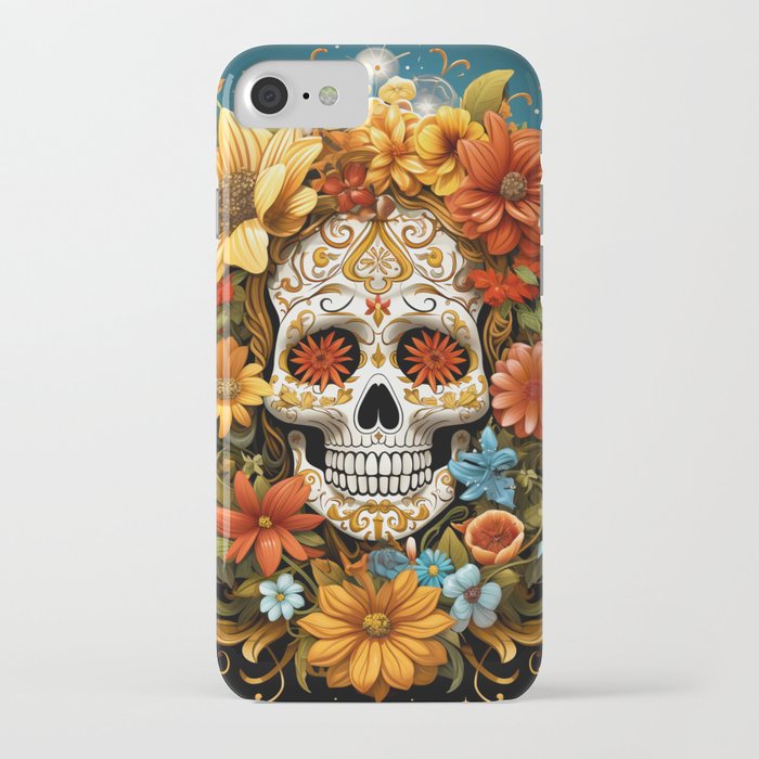Sugar skull with flowers #7 iPhone Case