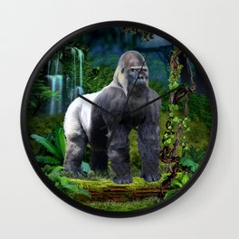 Silverback Gorilla Guardian of the Rainforest Wall Clock | Digitaloilpainting, Painting, Jungle, Wildlife, Surreal, Rainforest, Posing, Silverbackgorilla, Gorilla, Colorful 