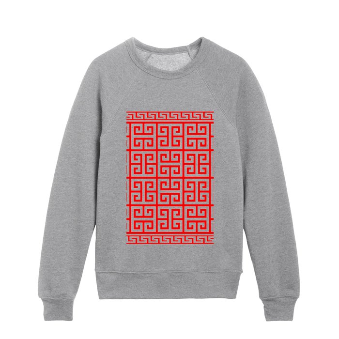 Greek Key (Red & White Pattern) Kids Crewneck