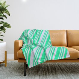 [ Thumbnail: Green & Lavender Colored Striped Pattern Throw Blanket ]