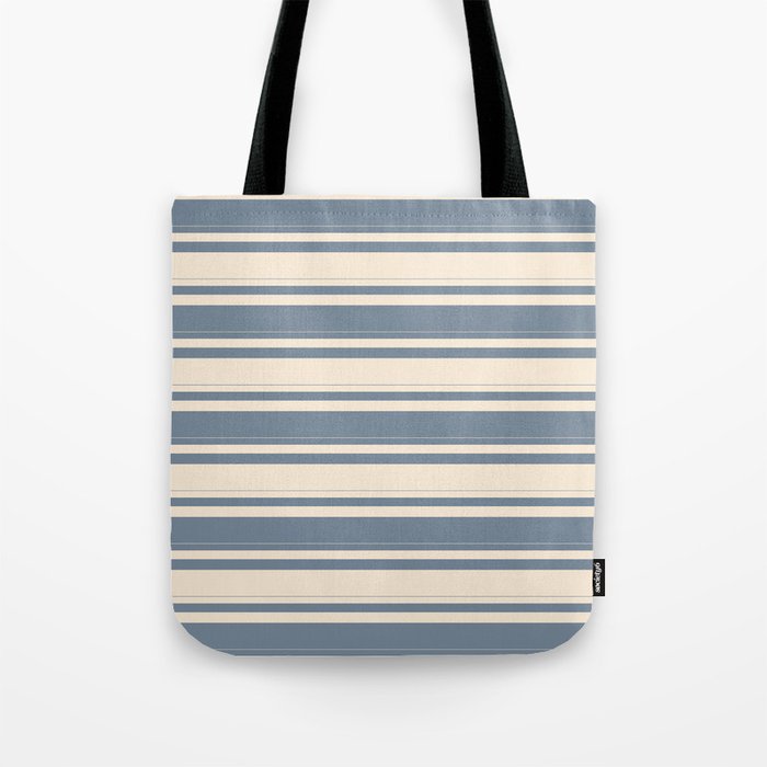 Light Slate Gray and Beige Colored Pattern of Stripes Tote Bag