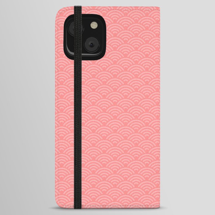 Coral Pink Japanese Seigaiha Pattern iPhone Wallet Case