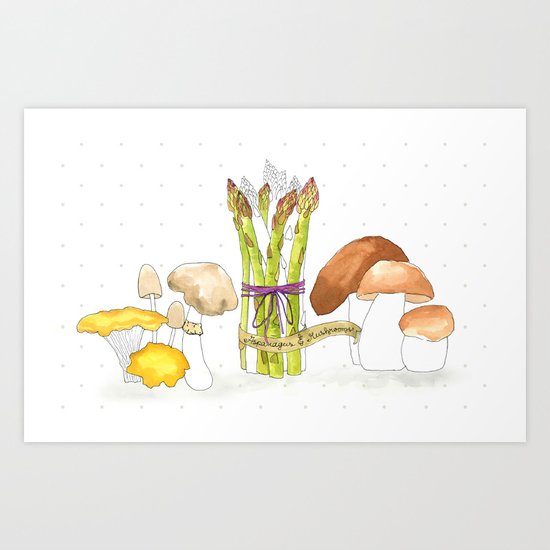 asparagus and mushrooms Art Print