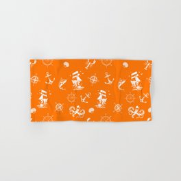 Orange And White Silhouettes Of Vintage Nautical Pattern Hand & Bath Towel