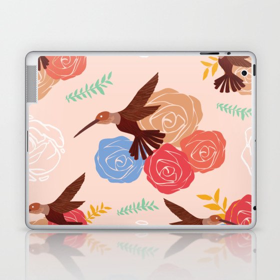 Hummingbird Print Bird Lover On Pink Background Pattern Laptop & iPad Skin