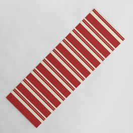 [ Thumbnail: Red and Beige Colored Lined Pattern Yoga Mat ]