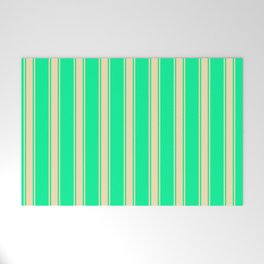 [ Thumbnail: Green & Beige Colored Lined/Striped Pattern Welcome Mat ]
