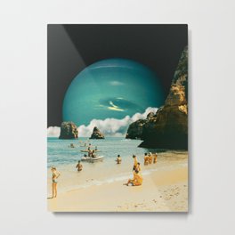 Space Beach Metal Print | Curated, Vintage, Beach, Retro, Space, Summer, Collage, Cloudart, Fun, Orange 
