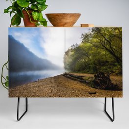 The Banks of the Buffalo River - Fallen Tree on Foggy Morning in Ozark Mountains in Arkansas Credenza