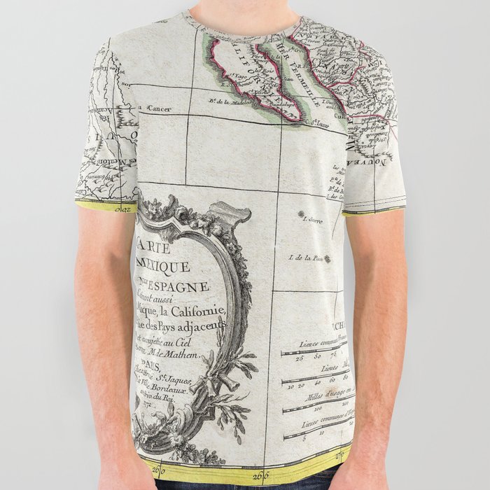Map of Mexico, Texas, Louisiana and Florida - Bonne - 1771 vintage pictorial map  All Over Graphic Tee