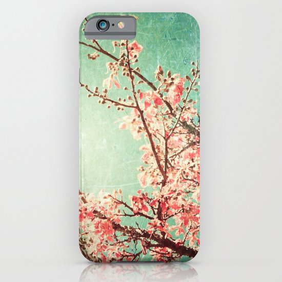 Pink Autumn Leafs on Blue Textured Sky (Vintage Nature Photography) iPhone & iPod Case