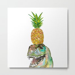 T-rex pineapple dinosaur painting watercolour Metal Print | Free, Drawing, Design, Watercolor, T Rex, Painting, Pineapple, Green, Sketch, Illustration 