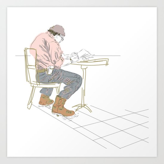 Drinking Coffee doing a Crossword Art Print