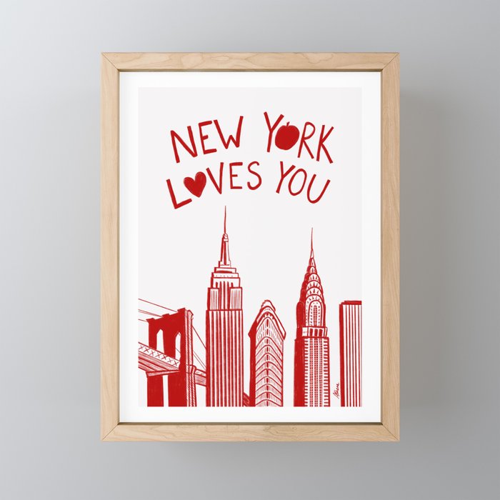 New York Loves You - Red and White NYC Poster by AthenesAtelier