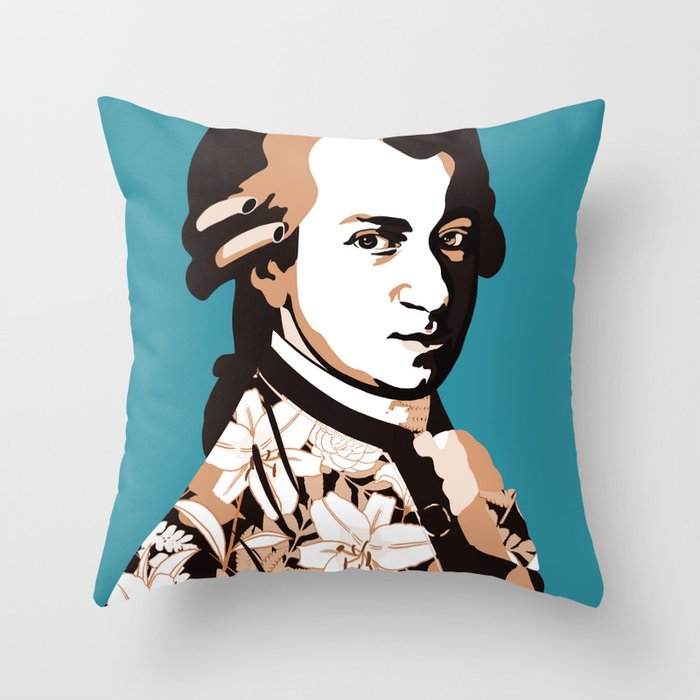 Sepia & Turquoise Mozart Throw Pillow