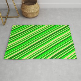 [ Thumbnail: Tan, Green & Lime Colored Stripes/Lines Pattern Rug ]
