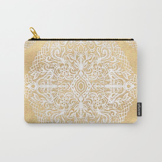 White Gouache Doodle on Gold Paint Carry-All Pouch