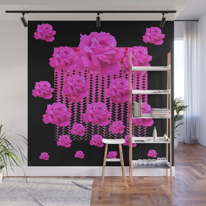 Modern Black Art Cerise Pink Rose Garden Wall Mural By Sharlesart Society6 American garden rose vine entire room 3d wallpaper wall mural decals. society6