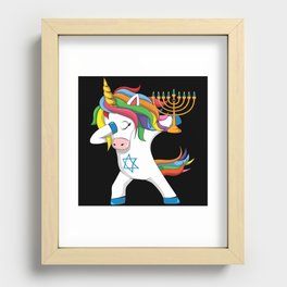 Cute Unicorn Jew Jewnicorn Menorah Happy Hanukkah Recessed Framed Print
