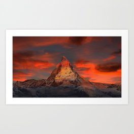 Rose red sunset, the Matterhorn, Swiss Alps, Switzerland color landscape photographic art print Art Print