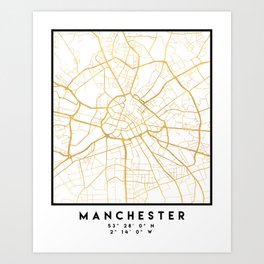 MANCHESTER ENGLAND CITY STREET MAP ART Art Print