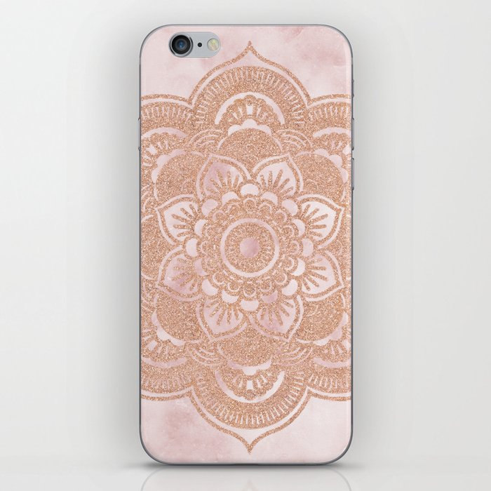 Rose gold mandala - pink marble iPhone Skin
